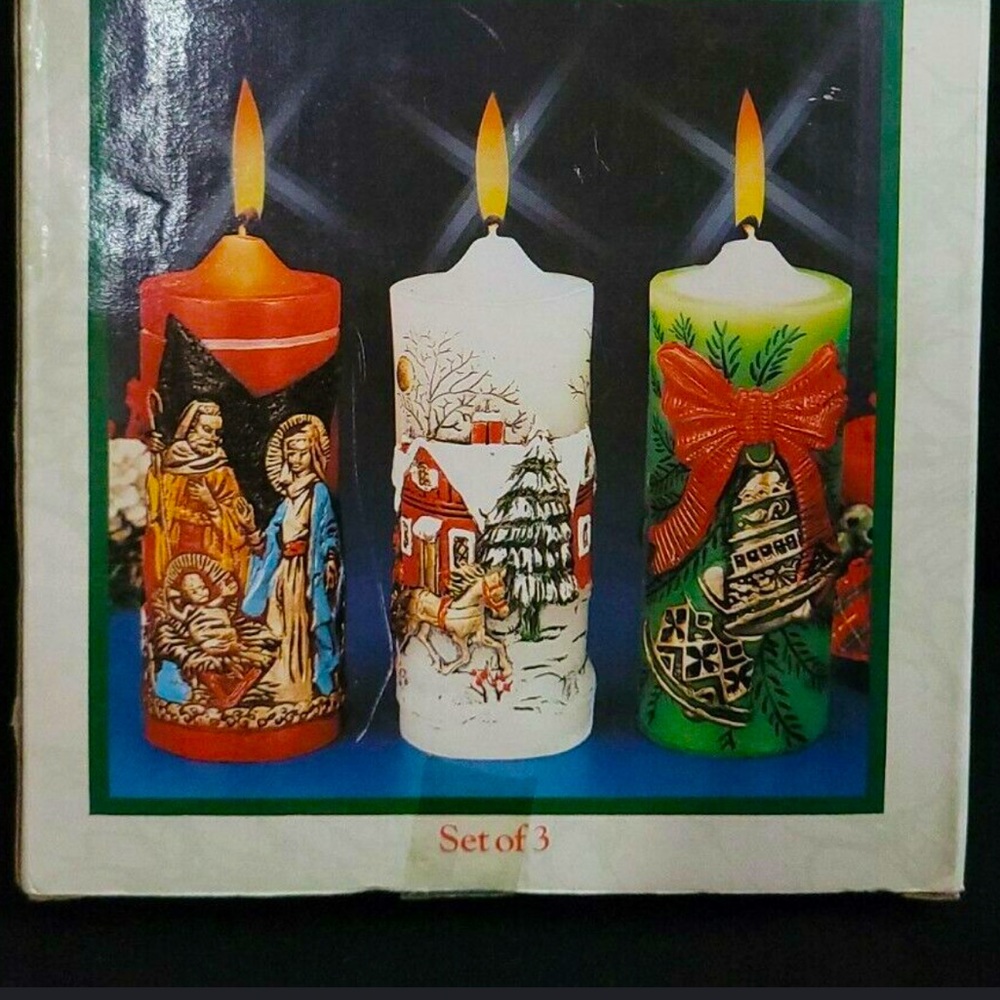 The Christmas Shoppe Vintage 1970's Christmas Pillar Candles - USED